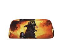 PPTHSNVB Federmäppchen Feuerwehrmann Flamme Federmäppchen mit Reißverschluss Federmäppchen Große Kapazität Leder Federmäppchen Tragbare Make-up-Tasche für Damen Herren, silber, Einheitsgröße, Druck