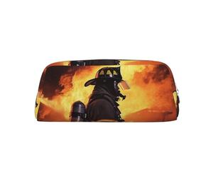 PPTHSNVB Federmäppchen Feuerwehrmann Flamme Federmäppchen mit Reißverschluss Federmäppchen Große Kapazität Leder Federmäppchen Tragbare Make-up-Tasche für Damen Herren, silber, Einheitsgröße, Druck