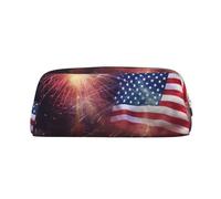 PPTHSNVB Federmäppchen Feuerwerk Amerikanische Flagge 4. Juli Federmäppchen mit Reißverschluss, großes Fassungsvermögen, Leder-Bleistifttasche, tragbare Make-up-Tasche für Damen und Herren, gold