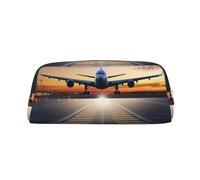 PPTHSNVB Federmäppchen, Flughafen-Federmäppchen, mit Reißverschluss, großes Fassungsvermögen, Leder, tragbare Make-up-Tasche für Damen und Herren, silber, Einheitsgröße, Druck