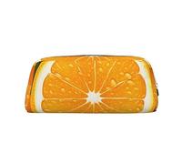 PPTHSNVB Federmäppchen, frisches orangefarbenes Obst, Federmäppchen mit Reißverschluss, großes Fassungsvermögen, Leder-Bleistifttasche, tragbare Make-up-Tasche für Damen und Herren, silber