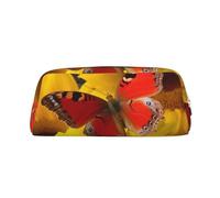 PPTHSNVB Federmäppchen, gelbe Sonnenblumen mit rotem Schmetterling, Federmäppchen mit Reißverschluss, großes Fassungsvermögen, Leder-Federtasche, tragbare Make-up-Tasche für Damen und Herren, gold
