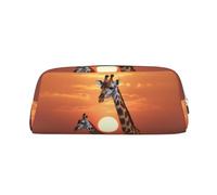 PPTHSNVB Federmäppchen Giraffe bei Sonnenuntergang, Federmäppchen mit Reißverschluss, großes Fassungsvermögen, Leder, tragbare Make-up-Tasche für Damen und Herren, silber, Einheitsgröße, Druck
