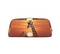 PPTHSNVB Federmäppchen Giraffe bei Sonnenuntergang, Federmäppchen mit Reißverschluss, großes Fassungsvermögen, Leder, tragbare Make-up-Tasche für Damen und Herren, gold, Einheitsgröße, Druck