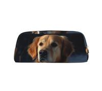 PPTHSNVB Federmäppchen Golden Retriever Federmäppchen mit Reißverschluss, großes Fassungsvermögen, Leder, tragbare Make-up-Tasche für Damen und Herren, silber, Einheitsgröße, Druck