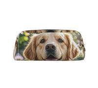 PPTHSNVB Federmäppchen Golden Retriever Federmäppchen mit Reißverschluss, großes Fassungsvermögen, Leder, tragbare Make-up-Tasche für Damen und Herren, silber, Einheitsgröße, Druck