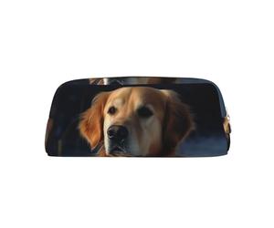 PPTHSNVB Federmäppchen Golden Retriever Federmäppchen mit Reißverschluss, großes Fassungsvermögen, Leder, tragbare Make-up-Tasche für Damen und Herren, gold, Einheitsgröße, Druck