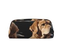 PPTHSNVB Federmäppchen Golden Retrievers Federmäppchen mit Reißverschluss, großes Fassungsvermögen, Leder, tragbare Make-up-Tasche für Damen und Herren, silber, Einheitsgröße, Druck