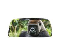 PPTHSNVB Federmäppchen Gorilla im Gras, Federmäppchen mit Reißverschluss, großes Fassungsvermögen, Leder, tragbare Make-up-Tasche für Damen und Herren, gold, Einheitsgröße, Druck