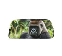 PPTHSNVB Federmäppchen Gorilla im Gras, Federmäppchen mit Reißverschluss, großes Fassungsvermögen, Leder, tragbare Make-up-Tasche für Damen und Herren, silber, Einheitsgröße, Druck