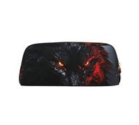 PPTHSNVB Federmäppchen, großer schwarzer Wolf mit roten Augen, Federmäppchen mit Reißverschluss, großes Fassungsvermögen, Leder-Bleistifttasche, tragbare Make-up-Tasche für Damen und Herren, gold