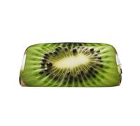 PPTHSNVB Federmäppchen, grünes Kiwi, Federmäppchen mit Reißverschluss, großes Fassungsvermögen, Leder, tragbare Make-up-Tasche für Damen und Herren, silber, Einheitsgröße, Druck