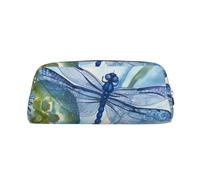 PPTHSNVB Federmäppchen, handbemalt, blaue Libelle, Federmäppchen mit Reißverschluss, großes Fassungsvermögen, Leder-Federtasche, tragbare Make-up-Tasche für Damen und Herren, gold, Einheitsgröße