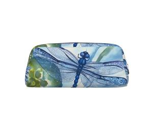 PPTHSNVB Federmäppchen, handbemalt, blaue Libelle, Federmäppchen mit Reißverschluss, großes Fassungsvermögen, Leder-Federtasche, tragbare Make-up-Tasche für Damen und Herren, silber, Einheitsgröße