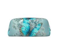 PPTHSNVB Federmäppchen, hellblau, Schmetterlings-Federmäppchen mit Reißverschluss, großes Fassungsvermögen, Leder, tragbare Make-up-Tasche für Damen und Herren, silber, Einheitsgröße, Druck