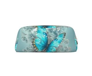 PPTHSNVB Federmäppchen, hellblau, Schmetterlings-Federmäppchen mit Reißverschluss, großes Fassungsvermögen, Leder, tragbare Make-up-Tasche für Damen und Herren, gold, Einheitsgröße, Druck