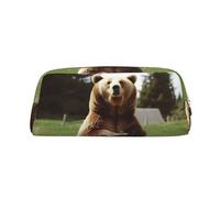 PPTHSNVB Federmäppchen Hi Bear Sitzen auf dem Rasen, Federmäppchen mit Reißverschluss, großes Fassungsvermögen, Leder-Bleistifttasche, tragbare Make-up-Tasche für Damen und Herren, gold, Einheitsgröße