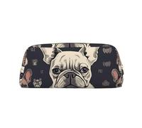 PPTHSNVB Federmäppchen I Love Französische Bulldogge Federmäppchen mit Reißverschluss, großes Fassungsvermögen, Leder-Bleistifttasche, tragbare Make-up-Tasche für Damen und Herren, gold, Einheitsgröße
