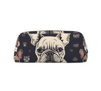 PPTHSNVB Federmäppchen I Love Französische Bulldogge Federmäppchen mit Reißverschluss, großes Fassungsvermögen, Leder-Bleistifttasche, tragbare Make-up-Tasche für Damen und Herren, silber