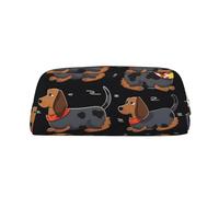 PPTHSNVB Federmäppchen "I Love My Dog Dackel", Federmäppchen mit Reißverschluss, großes Fassungsvermögen, Leder-Bleistifttasche, tragbare Make-up-Tasche für Damen und Herren, gold, Einheitsgröße