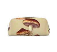 PPTHSNVB Federmäppchen im Vintage-Stil, essbare Pilze, Federmäppchen mit Reißverschluss, großes Fassungsvermögen, Leder-Bleistifttasche, tragbare Make-up-Tasche für Damen und Herren, silber