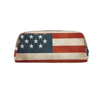 PPTHSNVB Federmäppchen im Vintage-Stil mit amerikanischer USA-Flagge, Federmäppchen mit Reißverschluss, großes Fassungsvermögen, Leder-Bleistifttasche, tragbare Make-up-Tasche für Damen und Herren