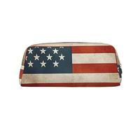 PPTHSNVB Federmäppchen im Vintage-Stil mit amerikanischer USA-Flagge, Federmäppchen mit Reißverschluss, großes Fassungsvermögen, Leder-Bleistifttasche, tragbare Make-up-Tasche für Damen und Herren
