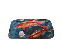 PPTHSNVB Federmäppchen, japanisches rotes Karpfen-Federmäppchen mit Reißverschluss, großes Fassungsvermögen, Leder, tragbare Make-up-Tasche für Damen und Herren, gold, Einheitsgröße, Druck