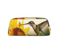 PPTHSNVB Federmäppchen Kolibri Sonnenblume Federmäppchen mit Reißverschluss, großes Fassungsvermögen, Leder-Bleistifttasche, tragbare Make-up-Tasche für Damen und Herren, gold, Einheitsgröße, Druck