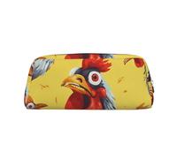 PPTHSNVB Federmäppchen Kunst Huhn Malerei Bleistifttasche mit Reißverschluss Federmäppchen Große Kapazität Leder Bleistifttasche Tragbare Make-up-Tasche für Damen Herren, silber, Einheitsgröße, Druck