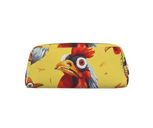 PPTHSNVB Federmäppchen Kunst Huhn Malerei Bleistifttasche mit Reißverschluss Federmäppchen Große Kapazität Leder Bleistifttasche Tragbare Make-up-Tasche für Damen Herren, gold, Einheitsgröße, Druck