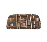 PPTHSNVB Federmäppchen, lustige Bücherregale, Sammlung und Leiter, Federmäppchen mit Reißverschluss, großes Fassungsvermögen, Leder-Bleistifttasche, tragbare Make-up-Tasche für Damen und Herren, gold