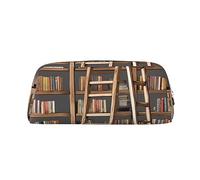 PPTHSNVB Federmäppchen, lustige Bücherregale, Sammlung und Leiter, Federmäppchen mit Reißverschluss, großes Fassungsvermögen, Leder-Bleistifttasche, tragbare Make-up-Tasche für Damen und Herren