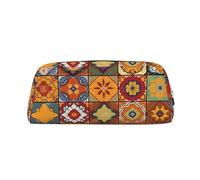 PPTHSNVB Federmäppchen, marokkanisches geometrisches Federmäppchen mit Reißverschluss, großes Fassungsvermögen, Leder, tragbare Make-up-Tasche für Damen und Herren, gold, Einheitsgröße, Druck