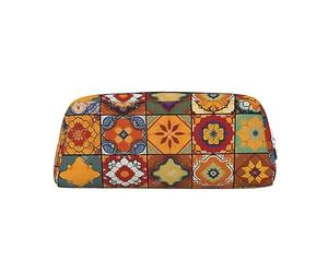PPTHSNVB Federmäppchen, marokkanisches geometrisches Federmäppchen mit Reißverschluss, großes Fassungsvermögen, Leder, tragbare Make-up-Tasche für Damen und Herren, silber, Einheitsgröße, Druck