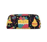 PPTHSNVB Federmäppchen mit Aufschrift "Happy Birthday", Federmäppchen mit Reißverschluss, großes Fassungsvermögen, Leder, tragbare Make-up-Tasche für Damen und Herren, silber, Einheitsgröße, Druck