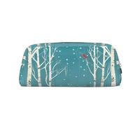 PPTHSNVB Federmäppchen mit Aufschrift "Merry Christmas", Birkenbaum, Federmäppchen mit Reißverschluss, großes Fassungsvermögen, Leder, tragbare Make-up-Tasche für Damen und Herren, silber