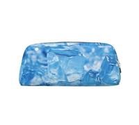 PPTHSNVB Federmäppchen mit blauem Eiswürfelhintergrund, Federmäppchen mit Reißverschluss, großes Fassungsvermögen, Leder-Bleistifttasche, tragbare Make-up-Tasche für Damen und Herren, gold