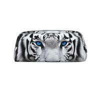 PPTHSNVB Federmäppchen mit blauen Augen, Tiger-Federmäppchen mit Reißverschluss, großes Fassungsvermögen, Leder, tragbare Make-up-Tasche für Damen und Herren, silber, Einheitsgröße, Druck