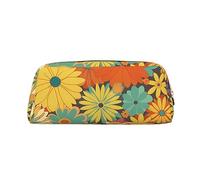 PPTHSNVB Federmäppchen mit Blumenmuster, Federmäppchen mit Reißverschluss, großes Fassungsvermögen, Leder, tragbare Make-up-Tasche für Damen und Herren, gold, Einheitsgröße, Druck