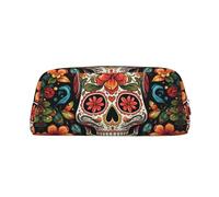 PPTHSNVB Federmäppchen mit buntem Totenkopf-Design, mit Reißverschluss, großes Fassungsvermögen, Leder-Federmäppchen, tragbare Make-up-Tasche für Damen und Herren, gold, Einheitsgröße, Druck