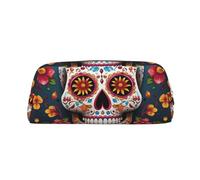 PPTHSNVB Federmäppchen mit buntem Totenkopf-Design, mit Reißverschluss, großes Fassungsvermögen, Leder-Federmäppchen, tragbare Make-up-Tasche für Damen und Herren, gold, Einheitsgröße, Druck