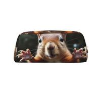 PPTHSNVB Federmäppchen mit Eichhörnchen, lustiges Tier-Federmäppchen mit Reißverschluss, großes Fassungsvermögen, Leder-Federtasche, tragbare Make-up-Tasche für Damen und Herren, gold, Einheitsgröße