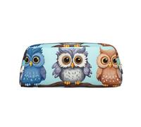 PPTHSNVB Federmäppchen mit Eulen auf einem Ast, Federmäppchen mit Reißverschluss, großes Fassungsvermögen, Leder-Bleistifttasche, tragbare Make-up-Tasche für Damen und Herren, silber, Einheitsgröße