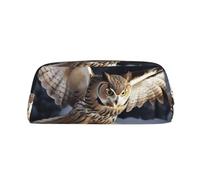 PPTHSNVB Federmäppchen mit fliegender Eule, Federmäppchen mit Reißverschluss, großes Fassungsvermögen, Leder, tragbare Make-up-Tasche für Damen und Herren, gold, Einheitsgröße, Druck