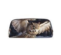 PPTHSNVB Federmäppchen mit fliegender Eule, Federmäppchen mit Reißverschluss, großes Fassungsvermögen, Leder, tragbare Make-up-Tasche für Damen und Herren, silber, Einheitsgröße, Druck