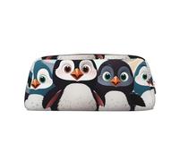 PPTHSNVB Federmäppchen mit fünf niedlichen Pinguinen, Federmäppchen mit Reißverschluss, großes Fassungsvermögen, Leder, tragbare Make-up-Tasche für Damen und Herren, silber, Einheitsgröße, Druck