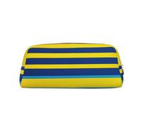 PPTHSNVB Federmäppchen mit gelben und blauen Streifen, Federmäppchen mit Reißverschluss, großes Fassungsvermögen, Leder, tragbare Make-up-Tasche für Damen und Herren, silber, Einheitsgröße, Druck
