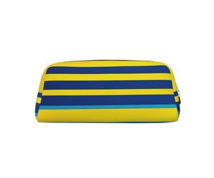 PPTHSNVB Federmäppchen mit gelben und blauen Streifen, Federmäppchen mit Reißverschluss, großes Fassungsvermögen, Leder, tragbare Make-up-Tasche für Damen und Herren, gold, Einheitsgröße, Druck