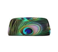 PPTHSNVB Federmäppchen mit grünem Pfauenfedern, Federmäppchen mit Reißverschluss, großes Fassungsvermögen, Leder-Bleistifttasche, tragbare Make-up-Tasche für Damen und Herren, gold, Einheitsgröße